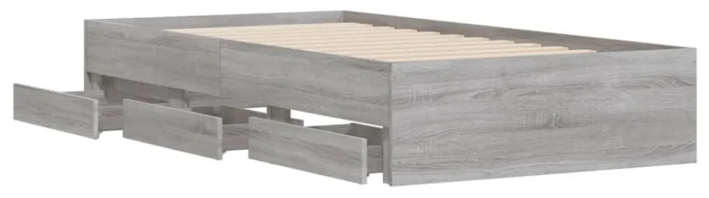szürke sonoma színű szerelt fa ágykeret fiókokkal 75x190 cm