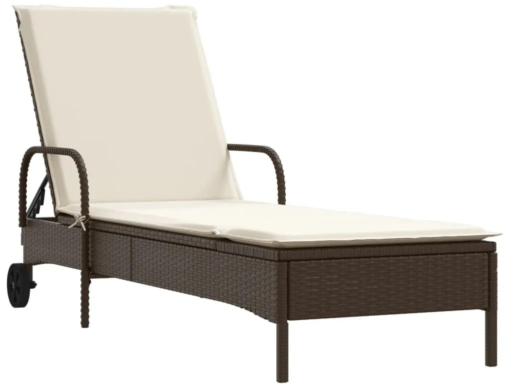 2 db barna polyrattan napozóágy párnával