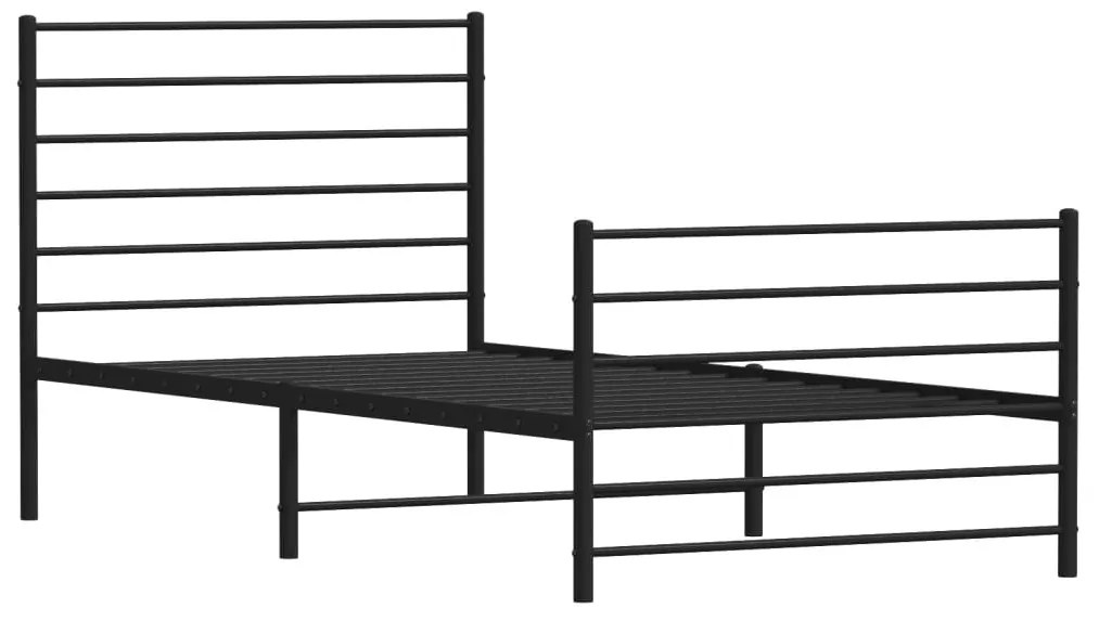 fekete fém ágykeret fej- és lábtámlával 107 x 203 cm