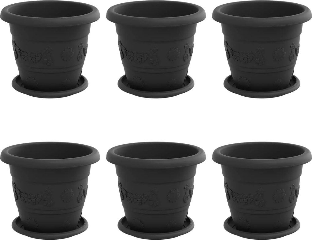 vidaXL Növénycserép 6 pcs Fekete Ø 26 x 21.5 cm Műanyag