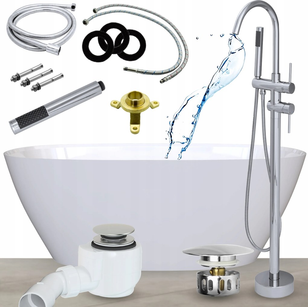 Kád 165 Szabadonálló Kád Csaptelep Kád Szifon Klikk Csaptelep Króm Szett