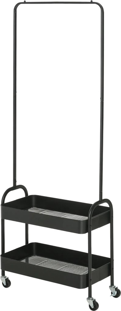 HOMCOM Gurulós Ruhakasztó, Kabátállvány Ruharúddal, Cipőtartó, Független Gardrób Acélból, Nappaliba, Hálószobába, 16 kg Max Terhelhetőséggel, Fekete |