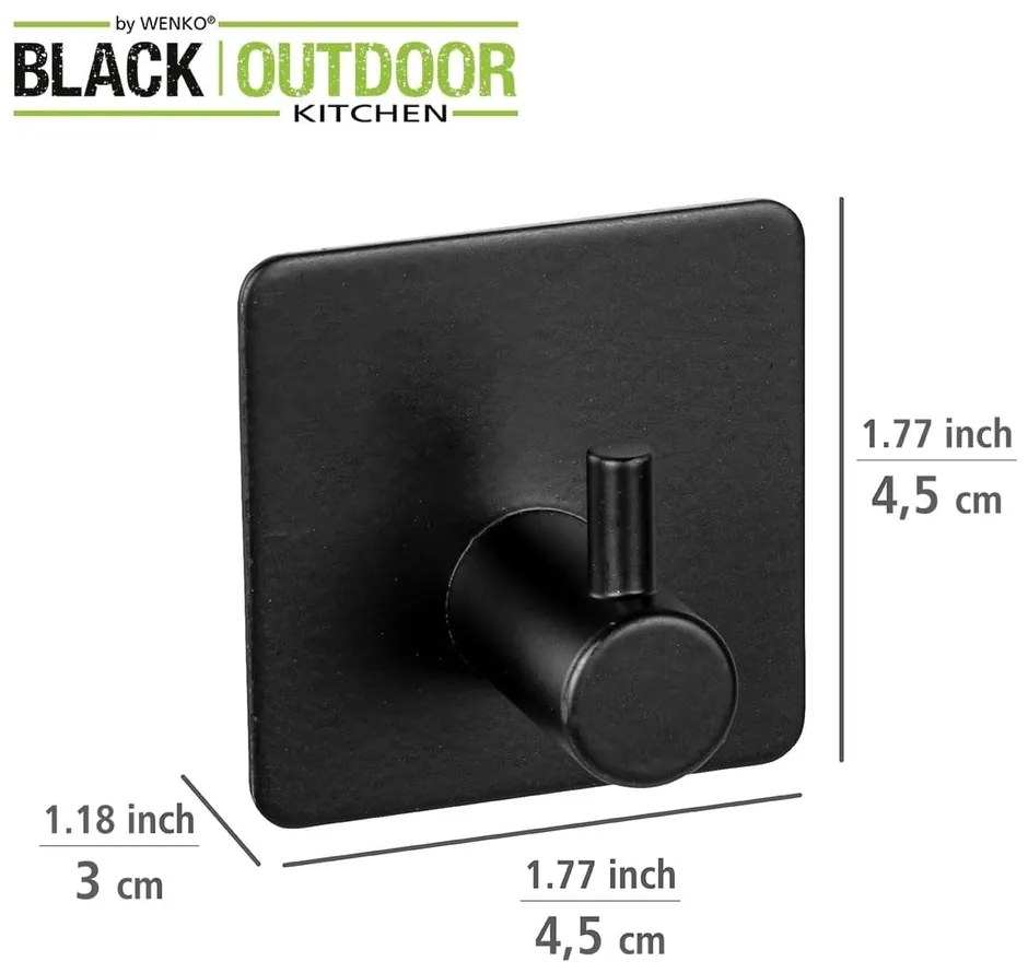 Fekete öntapadós rozsdamentes acél akasztó szett 2 db-os Black Outdoor Kitchen Ureo – Wenko