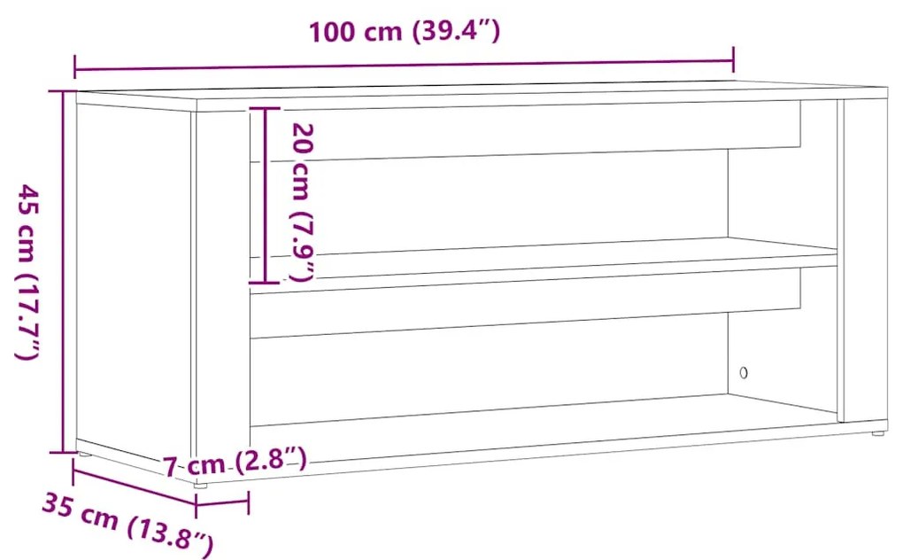 fekete tölgyfa cipőpad 100 x 35 x 45 cm rétegelt fából