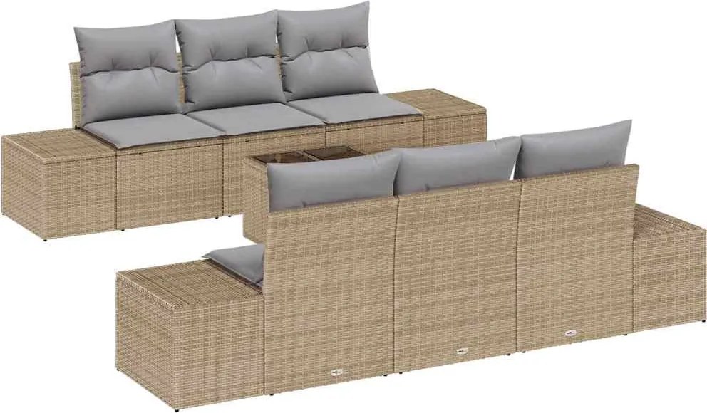 vidaXL Kerti Kanapé Szett párnával 7 pcs Bézs polirattan