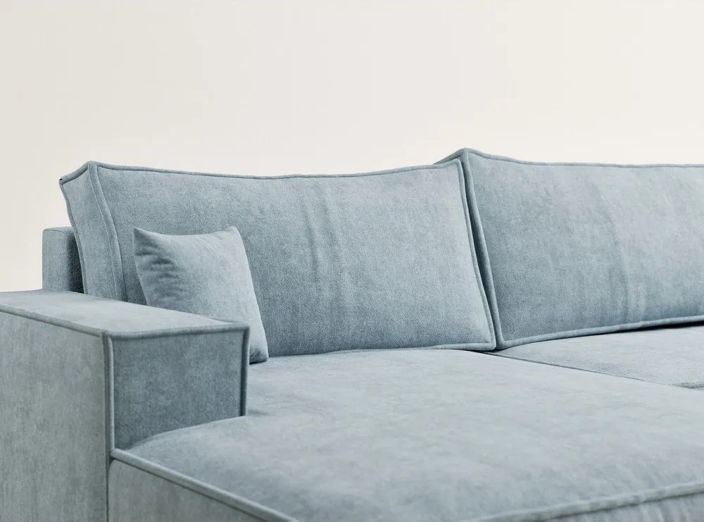 Világoskék zsenília kinyitható-tárolóhelyes sarokkanapé (U alakú) Kyoto – Maison de Rêve