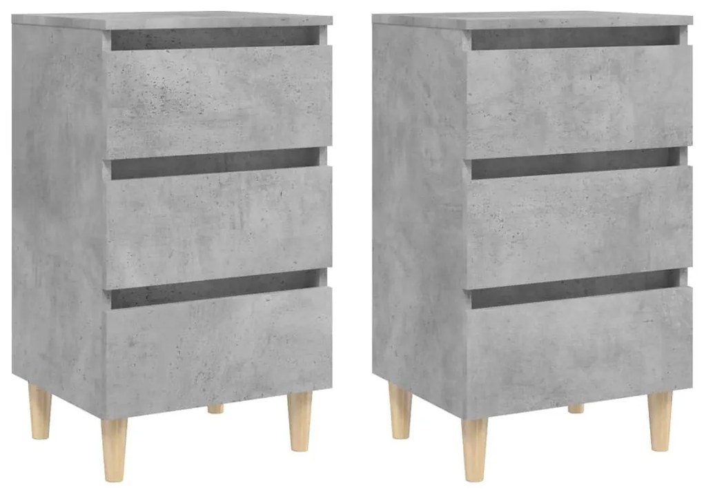 2 db betonszürke éjjeliszekrény tömör fa lábakkal 40x35x69 cm