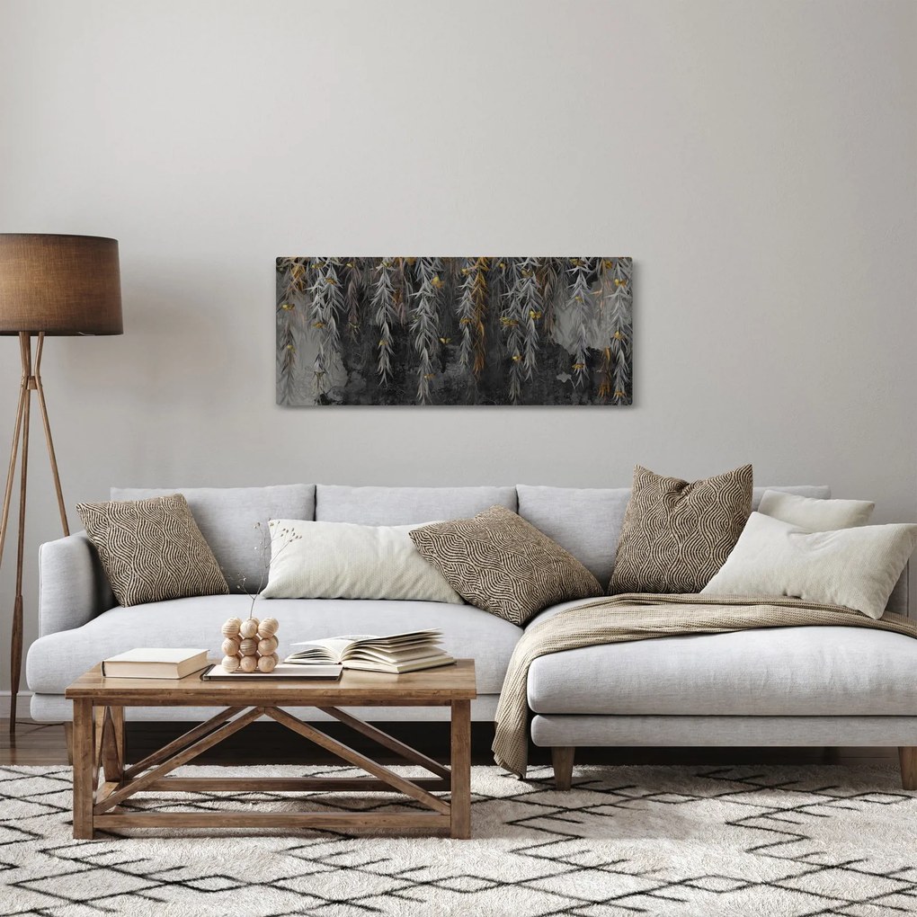 Kép -Fűzfa gallyak fekete háttérrel (120x50 cm)
