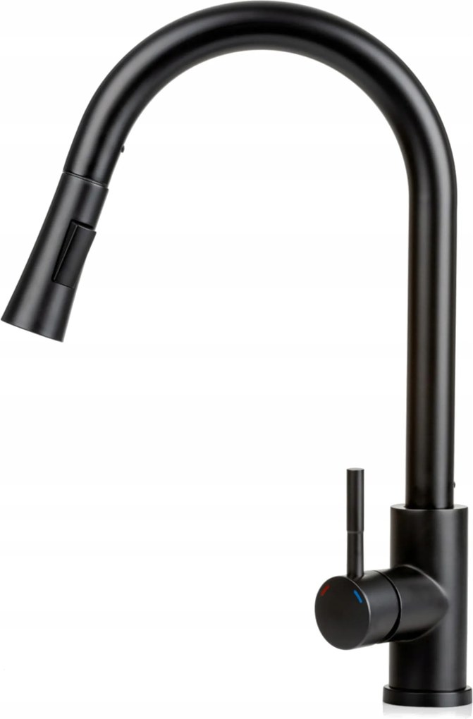 Fekete konyhai csaptelep kihúzható, flexibilis csővel mosogatóhoz