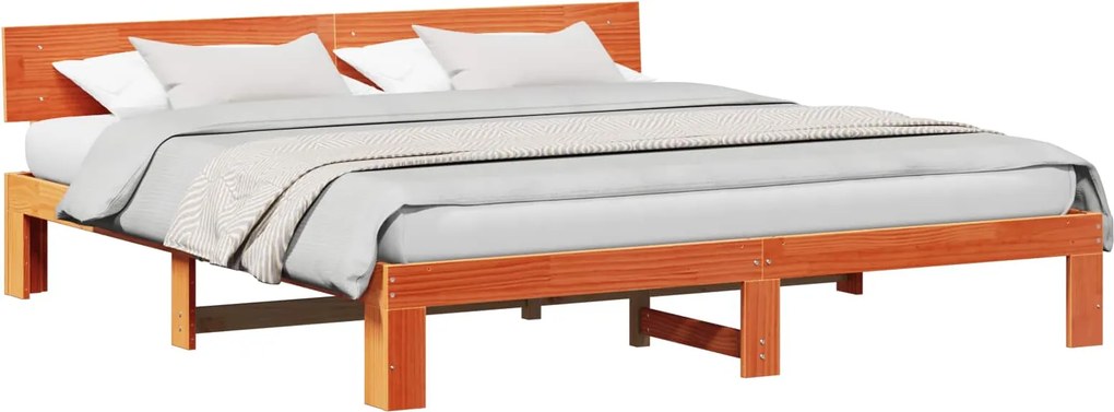 vidaXL Ágykeret fejtámlával Faggyú barna 180 x 200 cm Tömör fenyőfa