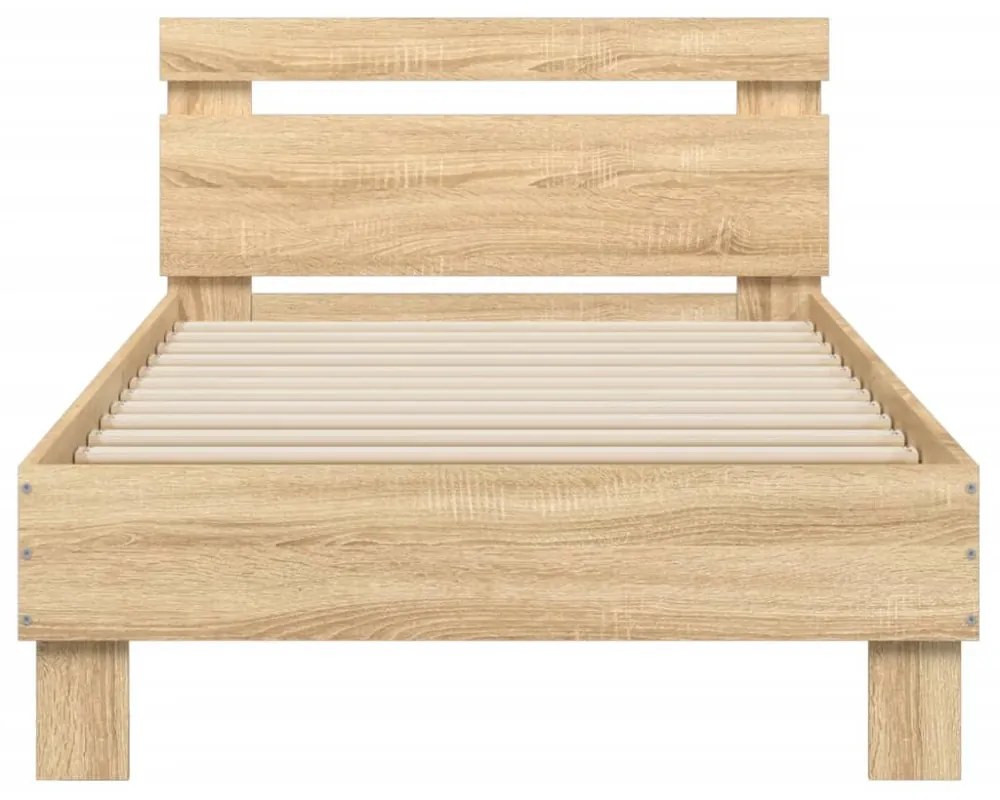 sonoma tölgy színű ágykeret fejtámlával és LED-ekkel 90x200 cm