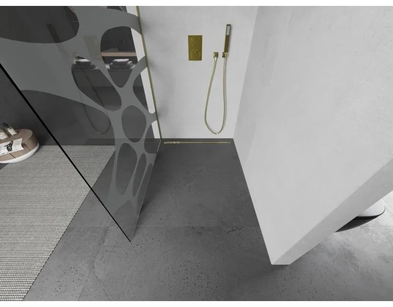 Mexen Kioto, Walk-In zuhany paraván 90 x 200 cm, 8 mm átlátszó üveg fehér mintás, arany matt profil, 800-090-101-55-97