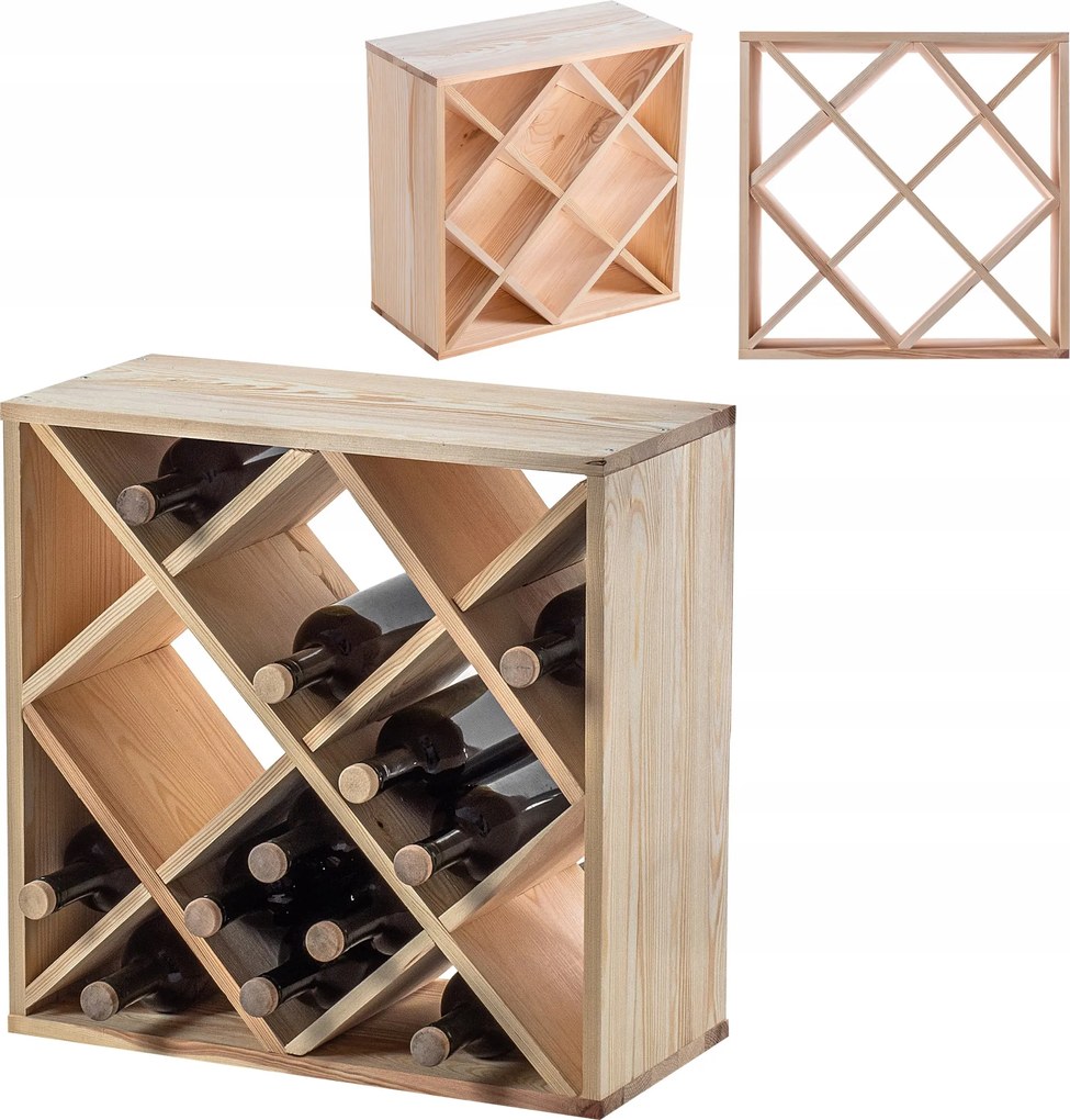 Könyvespolc Bortartó Fa 24 Palack Alkoholos Szekrény Polc Ajándék 52cm