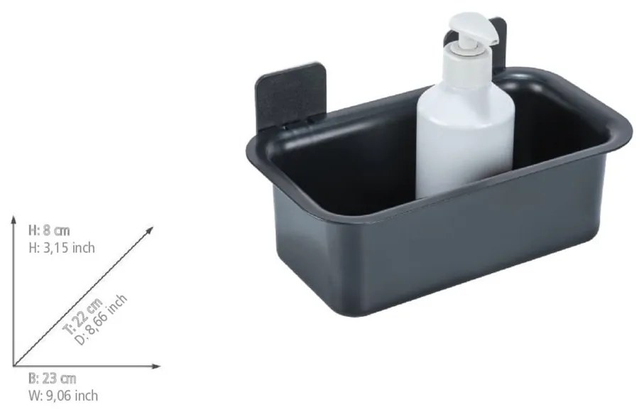 Fekete öntapadós műanyag fürdőszobai polc Parma – Allstar