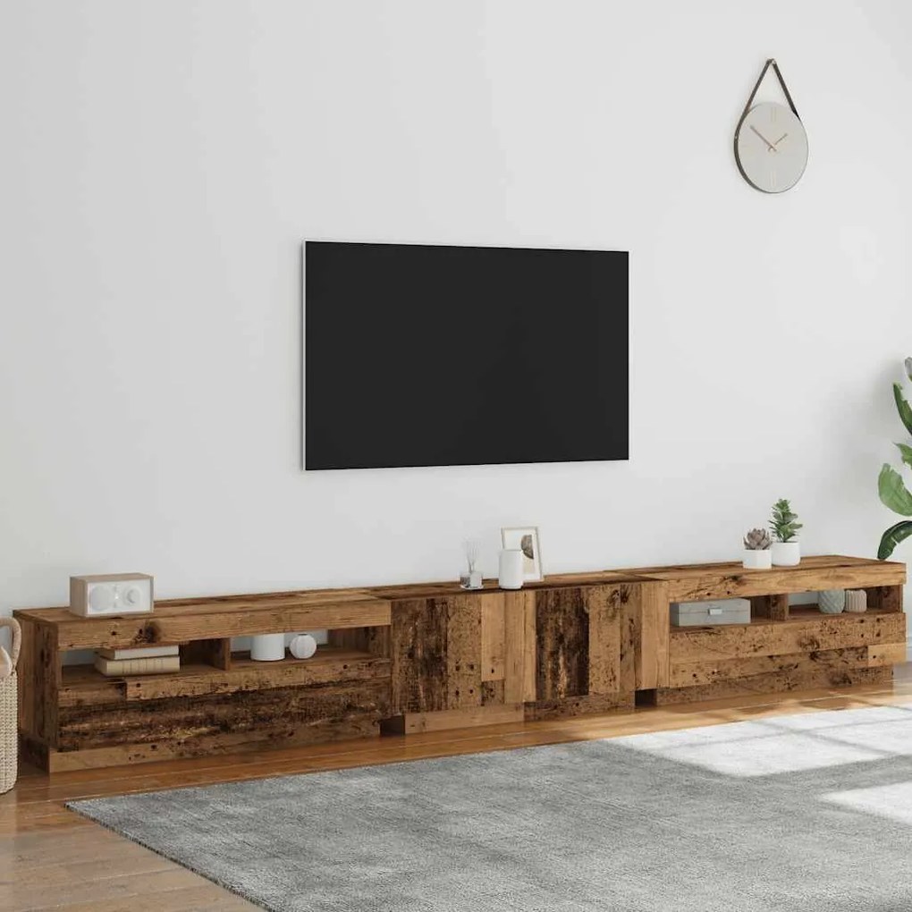 antik fa színű szerelt fa TV-szekrény LED-ekkel 300x35x40 cm