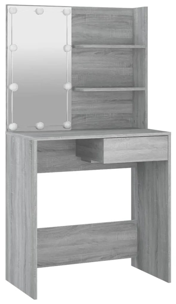 szürke sonoma színű LED-es fésülködőasztal 74,5 x 40 x 141 cm
