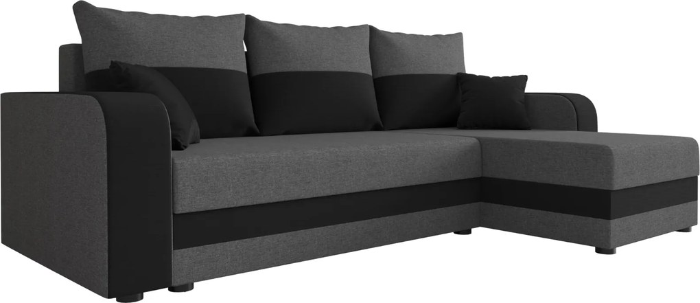 Ágyazható, kétoldalas L alakú kanapé VALERIO 238x140 cm, sötétszürke/antracit színű + 2 db díszpárna INGYEN