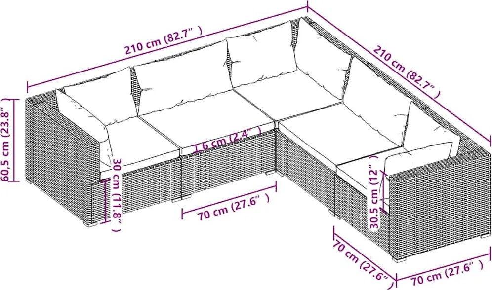 5 részes szürke polyrattan kerti ülőgarnitúra párnákkal