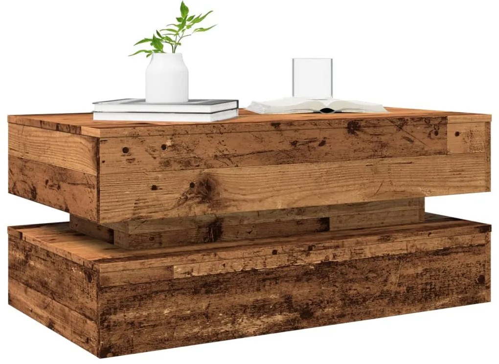 antik fa színű dohányzóasztal LED-lámpákkal 90x50x40 cm