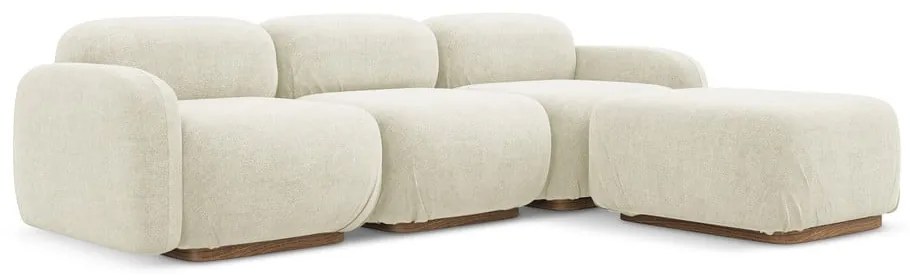 Krémszínű buklé moduláris sarokkanapé Ailani – Makamii