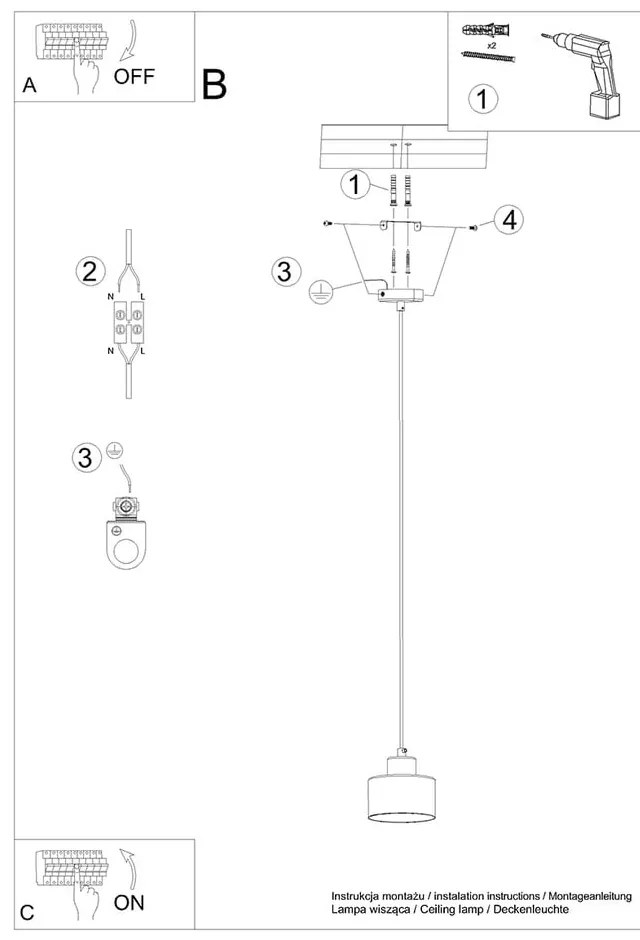Fekete függőlámpa ø 12 cm Alastro – Sollux