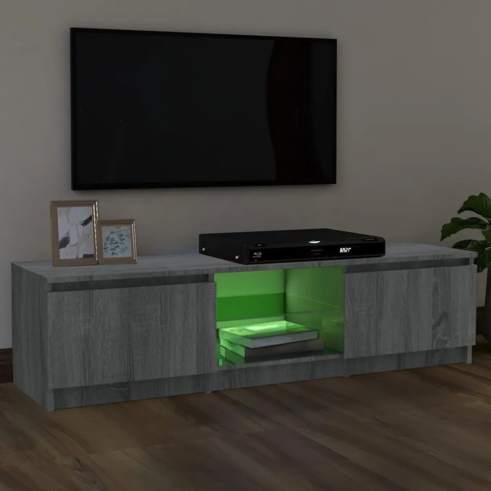 szürke sonoma színű TV-szekrény LED lámpákkal 120 x 30 x 35,5cm