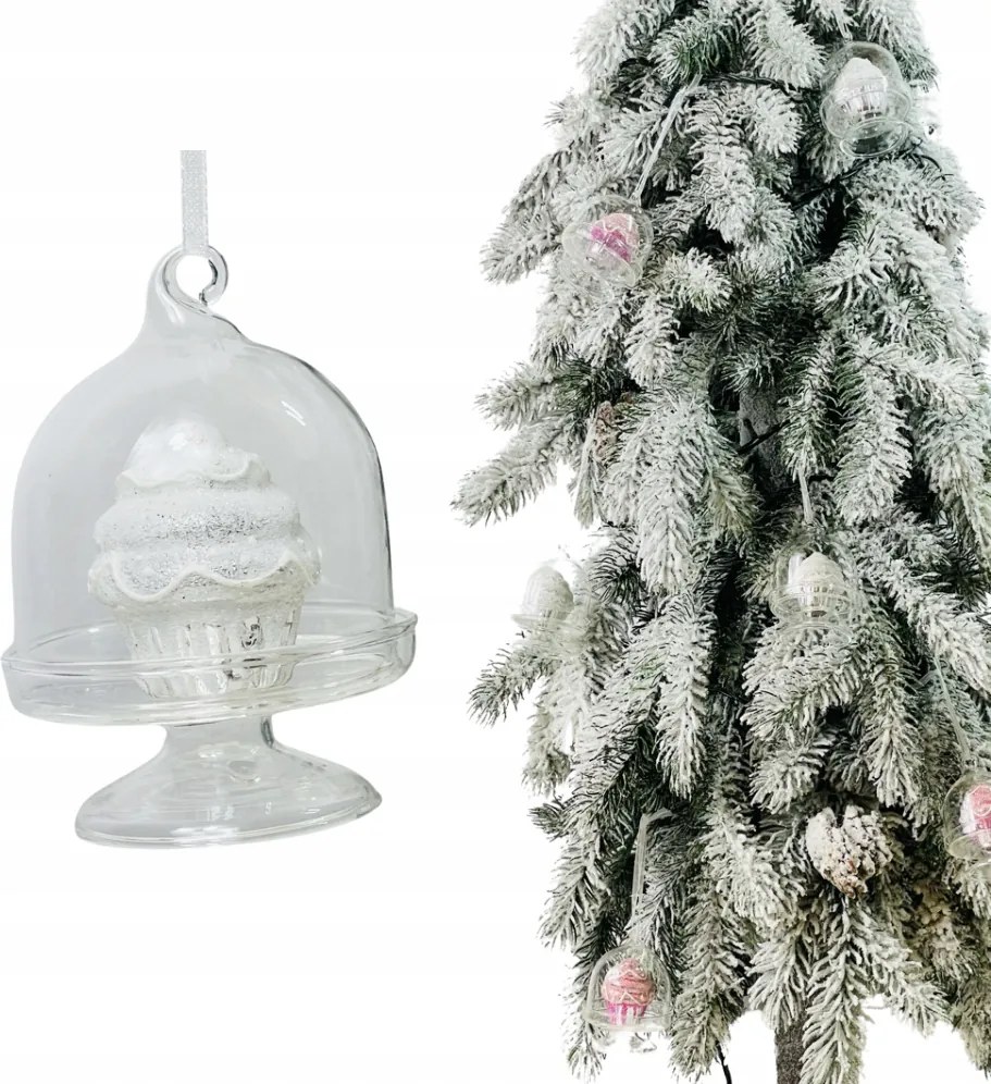 Fehér Sütemény Alakú Üveg Karácsonyfa Dísz, Karácsonyfa Díszek, Díszgömbök