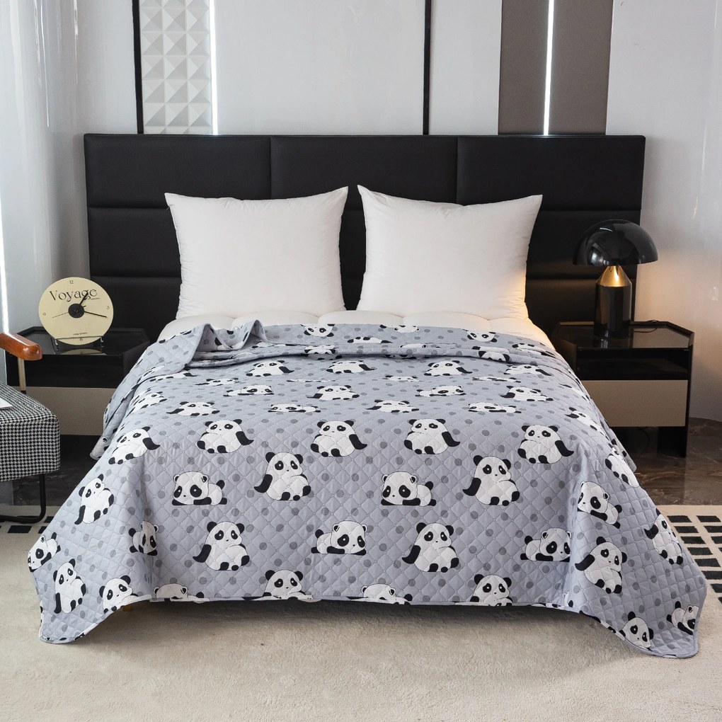 Ágytakaró mintával PANDA szürke Méret: 170 x 210 cm