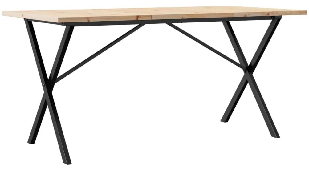 Tömör fenyőfa és acél étkezőasztal X-vázzal 160x80x75,5 cm