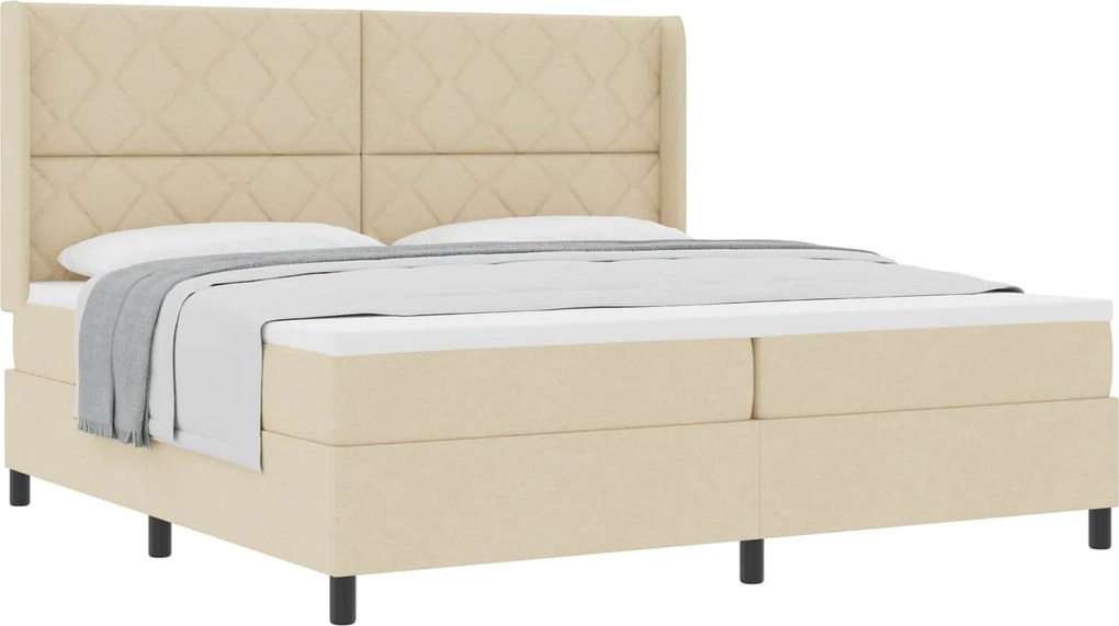 vidaXL Boxrugós ágy matracmal fejtámlával Krém 200 x 200 cm szövet