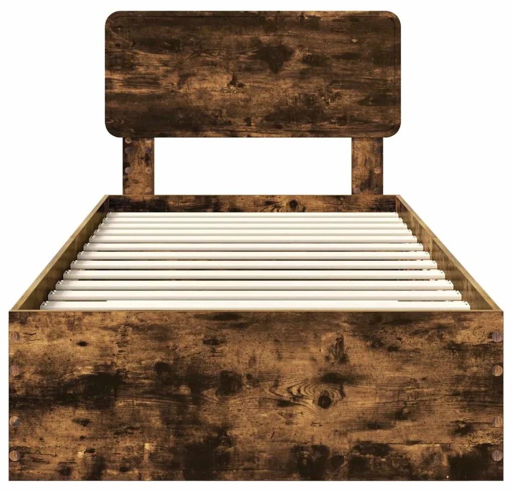 vidaXL Ágykeret fejtámlával fiókkal Füstölt tölgy 75 x 190 cm Faanyag