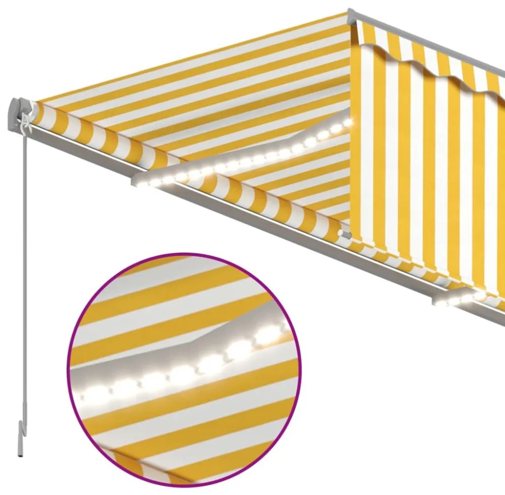 sárga-fehér redőnyös, LED-es, szélérzékelős napellenző 4x3 m