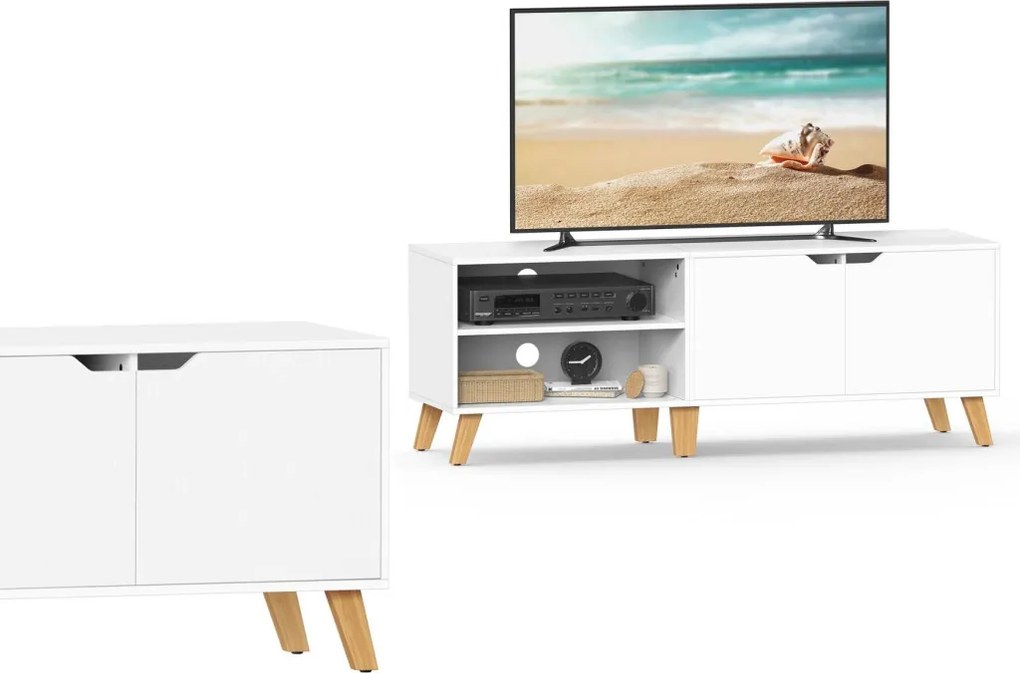 TV szekrény, 2 ajtóval, polcokkal, fehér 140x40x45cm