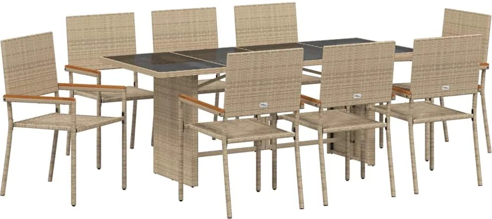 vidaXL Kert étkező szett 9 pcs Bézs polirattan
