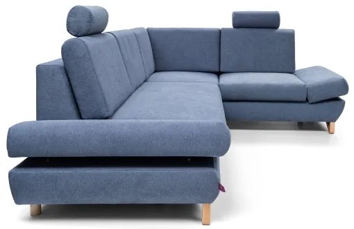 AVESTA kinyitható, jobb oldali, kárpitozott L-alakú sarokgarnitúra tárolóval, kék