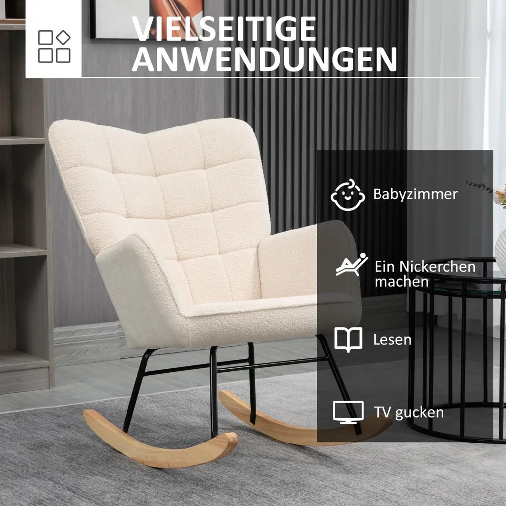 Hintaszék, relaxációs szék berber gyapjúval, bézs, 71 x 92 x 101 cm