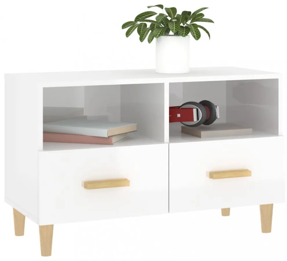 fehér magasfényű szerelt fa TV-szekrény 80x36x50 cm