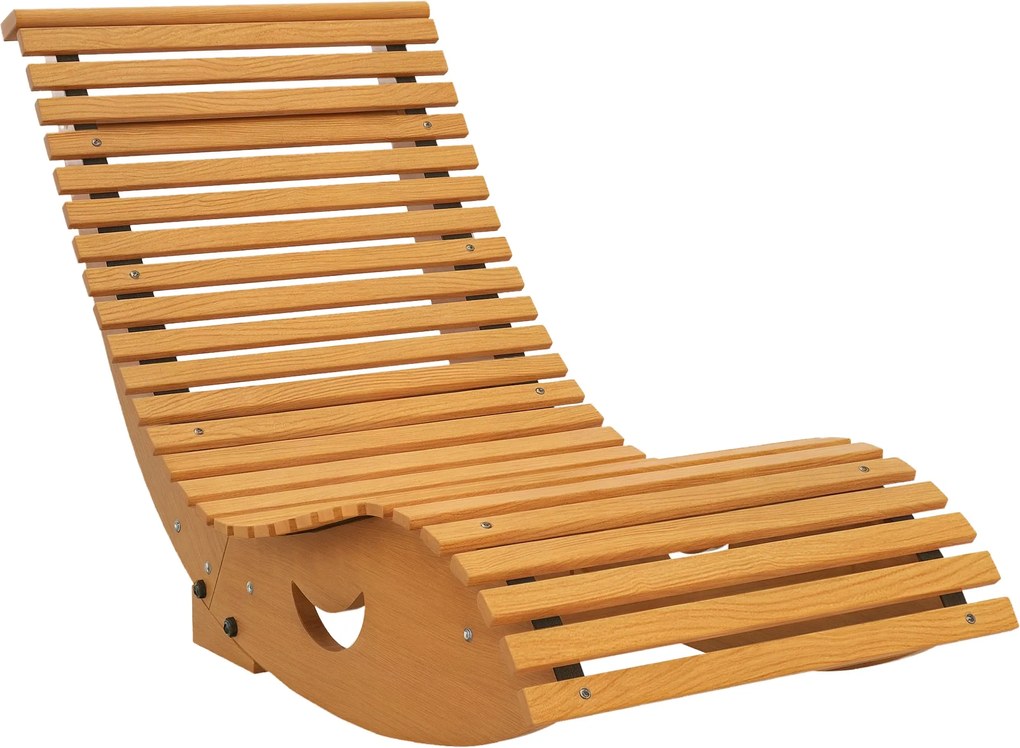 Outsunny Ringató Szék, Fa Ringató, Kerti Fekvőágy, Ergonomikus Hinta Szék S-Formával, Dőlésszabályozás, 120 kg Terhelhetőség, Balkonra, Teraszra, Teak
