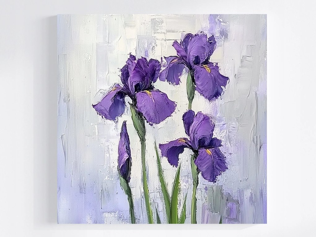 Vászonkép Canvas Olaj Impasto Természet Kert Lila Íriszek 80x80