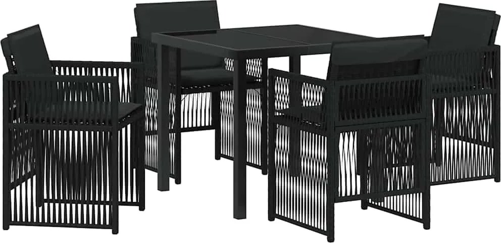 vidaXL Kert étkező szett 5 pcs Fekete Porszórt acél