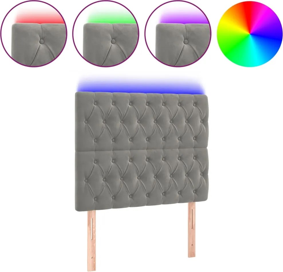 vidaXL világosszürke bársony LED-es fejtámla 100x7x118/128 cm
