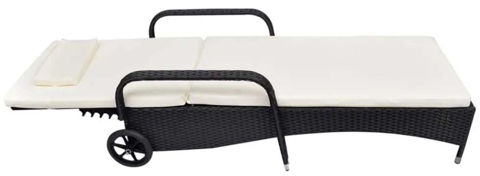 fekete polyrattan napozóágy kerekekkel