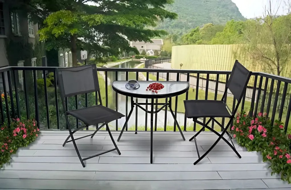 Kerti asztal, MultiGarden SC-090, fekete, 70 x 43 cm, magasság: 64 cm, félköríves, edzett üveglap, porszórt acél váz