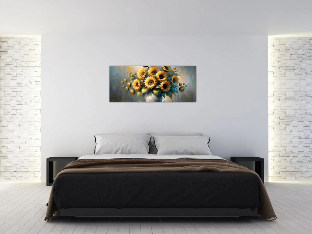 Kép – Napraforgós váza (120x50 cm)