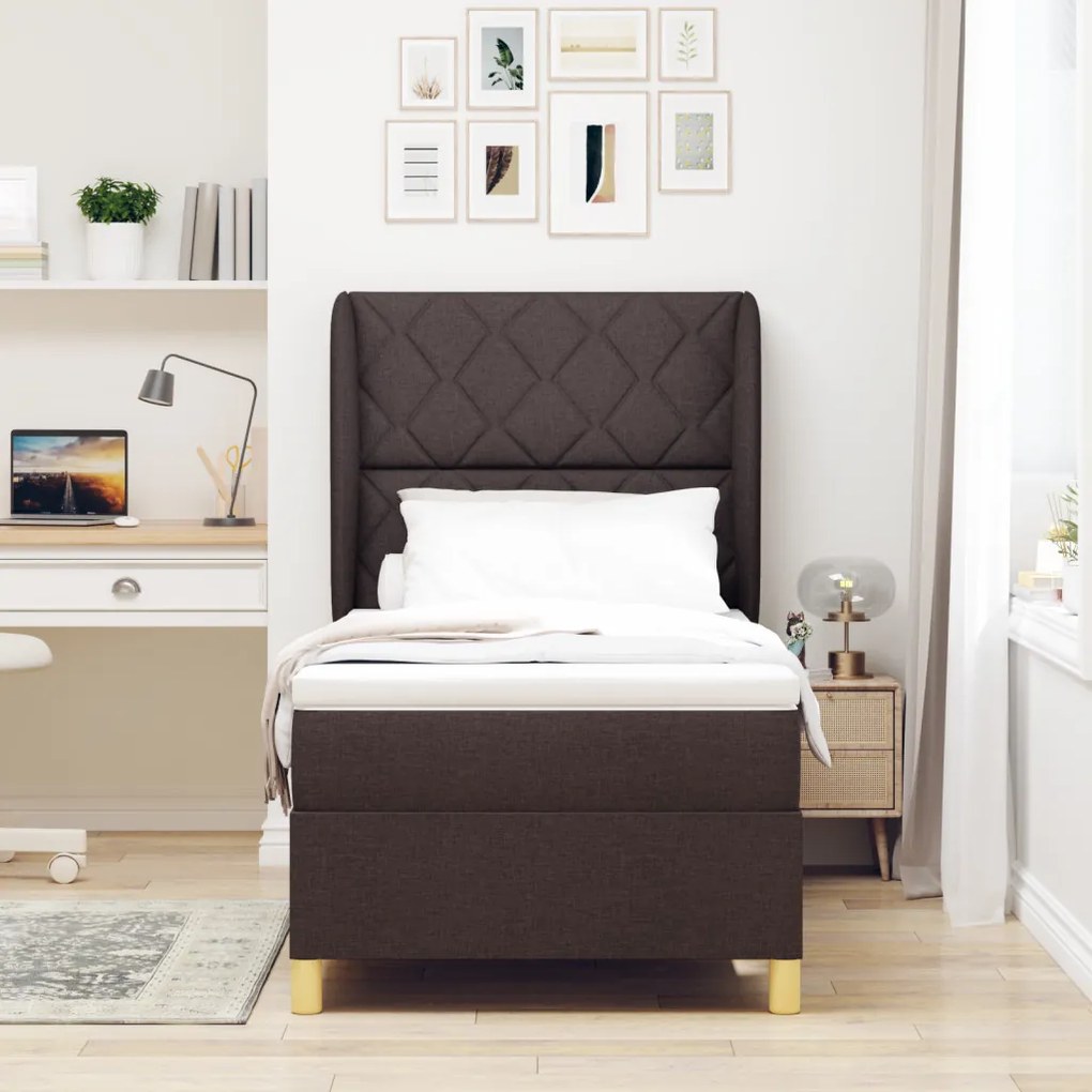 Boxspring Ágy Matrazzal - Sötétbarna, 90x200 cm, Szövet