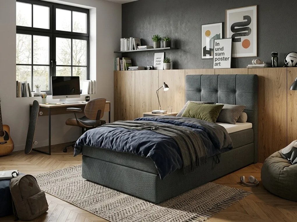 Kárpitozott boxspring ágy DIRELIS VIBE 90x200 cm sötétszürke Matrac: Bonell rugós matrac
