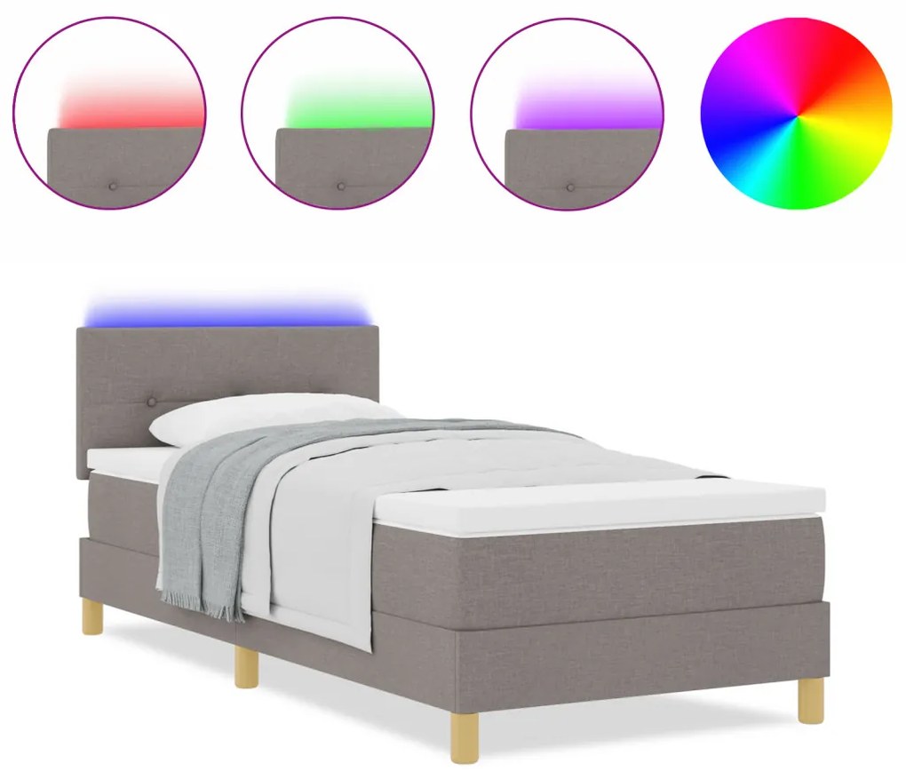 Box Spring ágy matraccal és LED világítással, Topszínű, 80x200 cm, Szövet