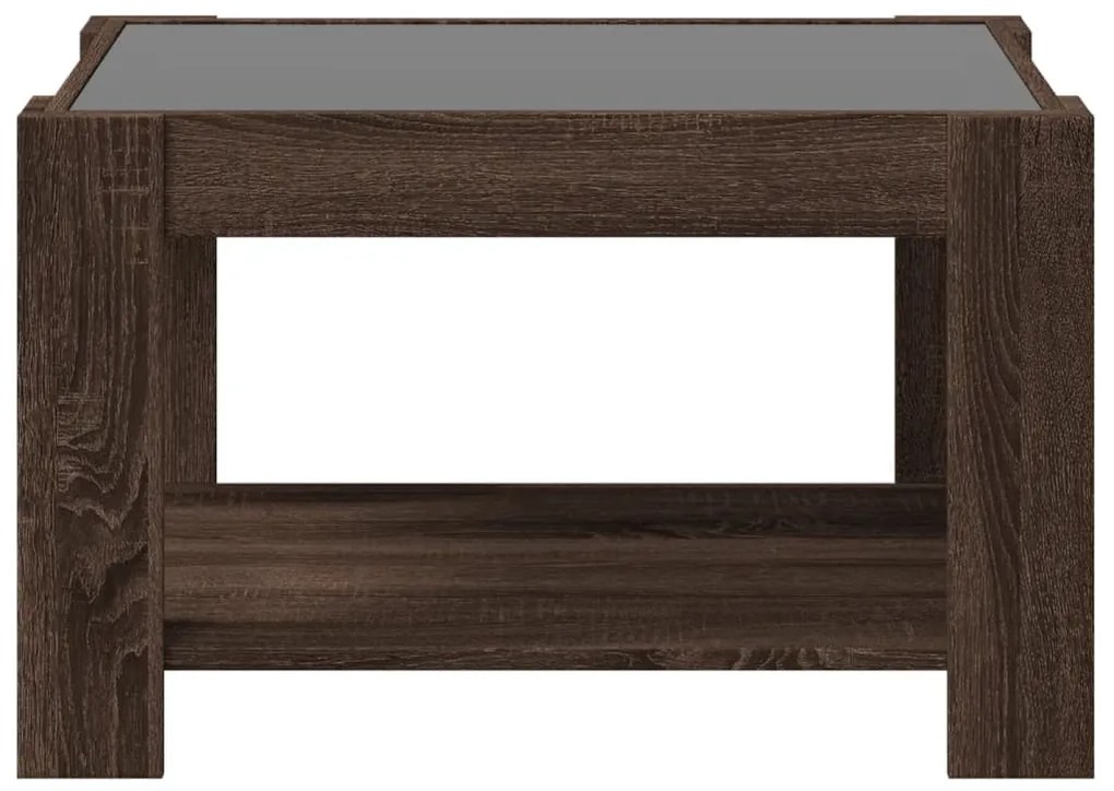 barna tölgy szerelt fa dohányzóasztal LED-del 73 x 53 x 45 cm