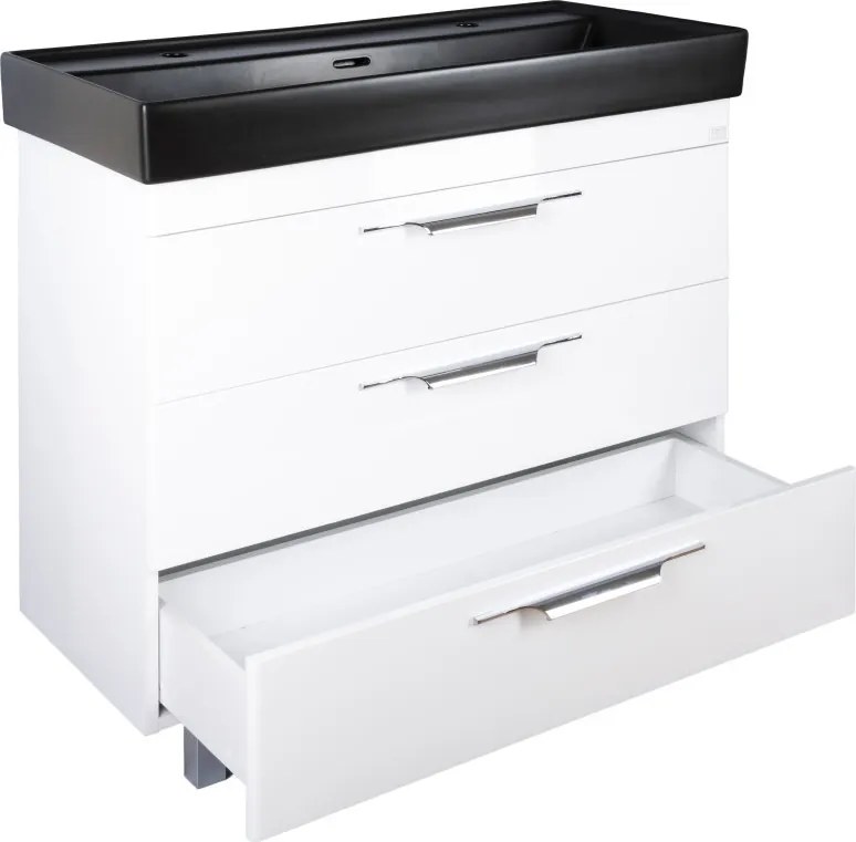 TMP TRIO 100D álló fürdőszobabútor - CeraStyle SHARP FEKETE DUPLA csaplyukas mosdóval - 100 x 48 cm