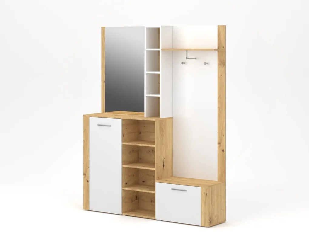 Előszoba bútor szett Artisan tölgy / fehér matt színkombinációban – BARRY